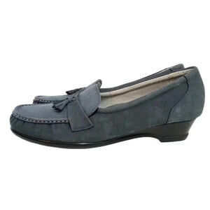 SAS Taylor Slip On Wedge Size 10N 10 Narrow Jeans Blue Suede Tassel Comfort